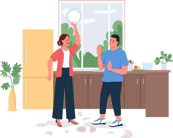 Couple arguing in kitchen  Illustration