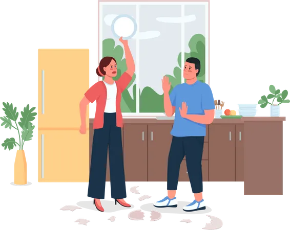 Couple arguing in kitchen  Illustration