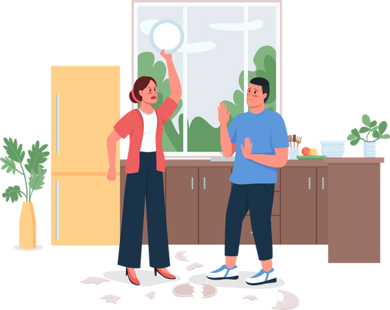 Couple arguing in kitchen  Illustration
