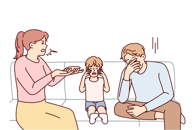 Couple arguing while son crying  Illustration