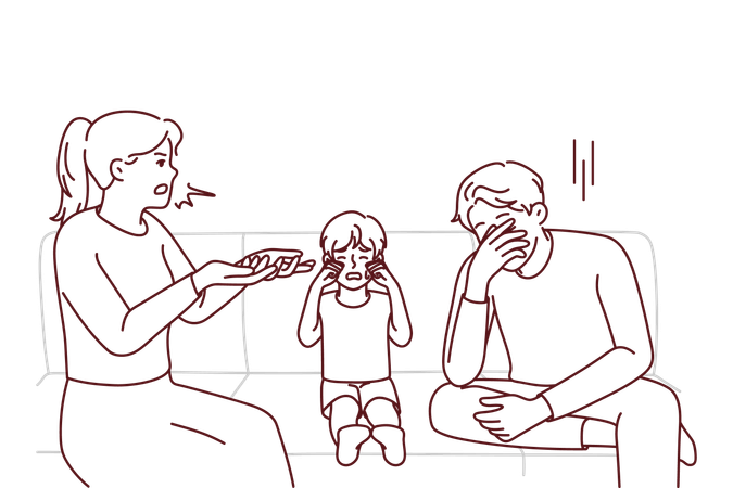 Couple arguing while son crying  Illustration