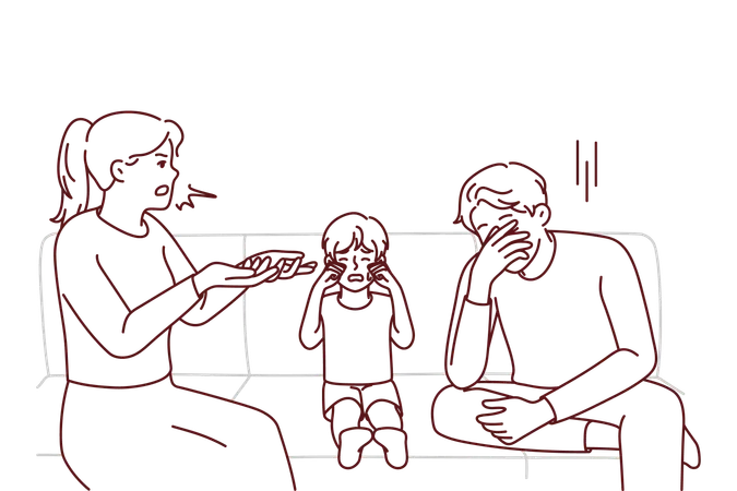 Couple arguing while son crying  Illustration