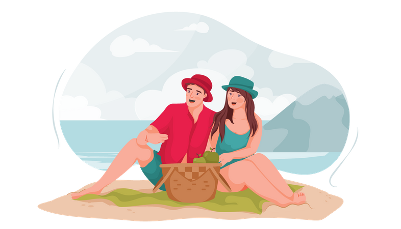 Couple assis à la plage  Illustration