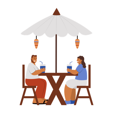 Couple assis au restaurant  Illustration