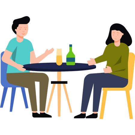 Couple assis au restaurant  Illustration