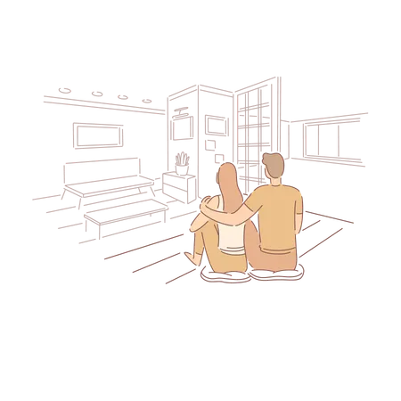 Couple assis dans un appartement ensemble  Illustration