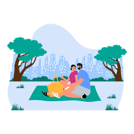 Couple assis dans le parc  Illustration