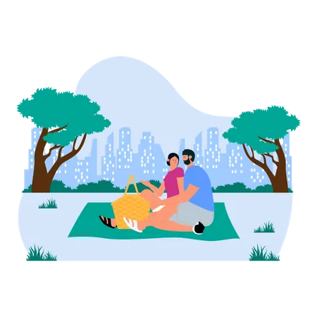 Couple assis dans le parc  Illustration