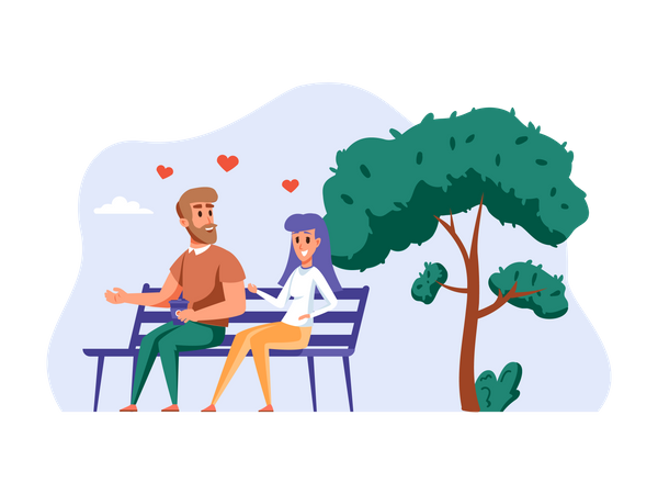 Couple assis ensemble dans le parc  Illustration