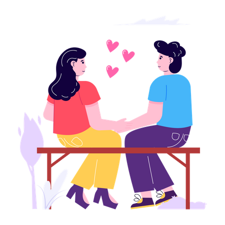 Couple assis ensemble sur un banc  Illustration