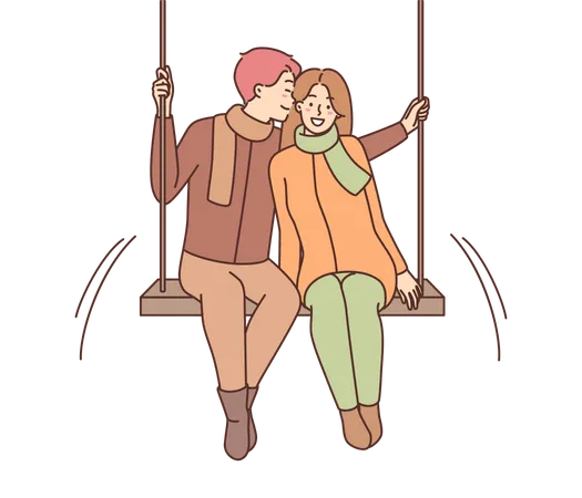 Couple assis sur une balançoire  Illustration