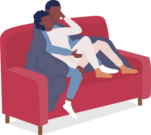 Couple assis sur le canapé  Illustration