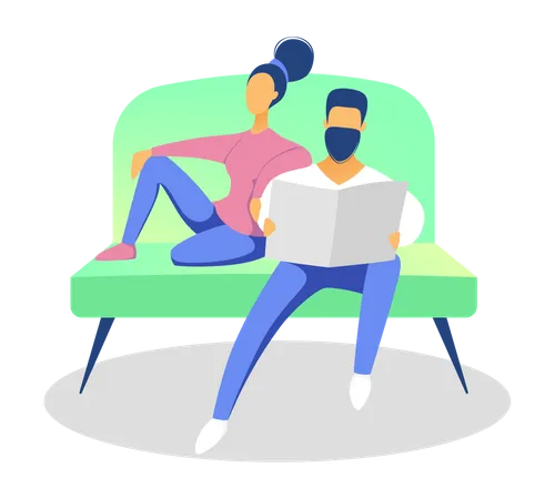 Couple assis sur un canapé ensemble à la maison  Illustration