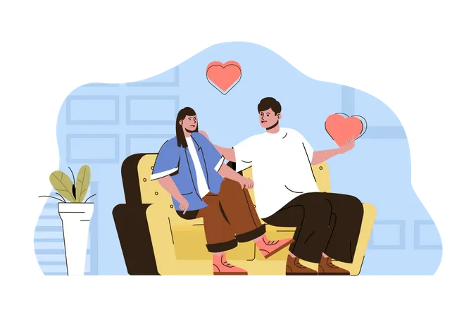 Couple assis sur un canapé et se sentant aimé  Illustration