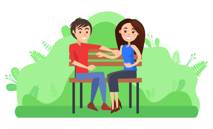 Couple assis sur un banc  Illustration