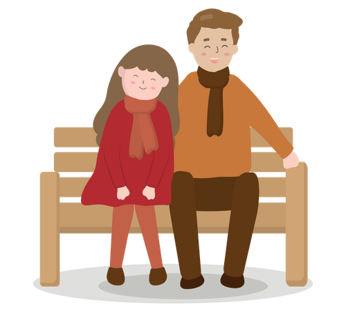 Couple assis sur un banc  Illustration