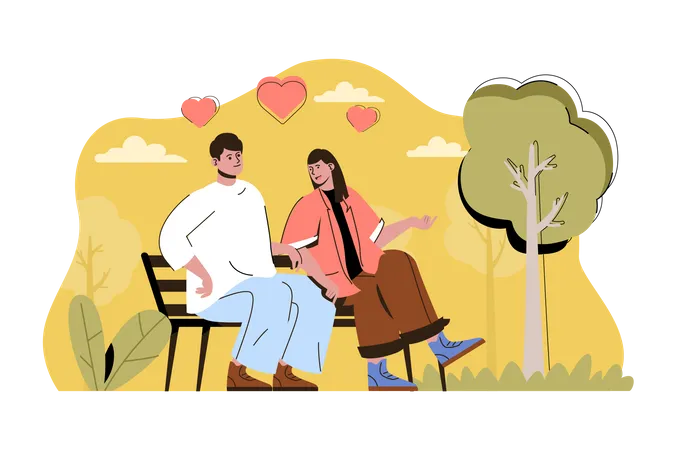 Couple assis sur un banc de parc  Illustration