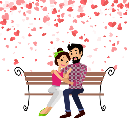 Couple assis sur un banc  Illustration
