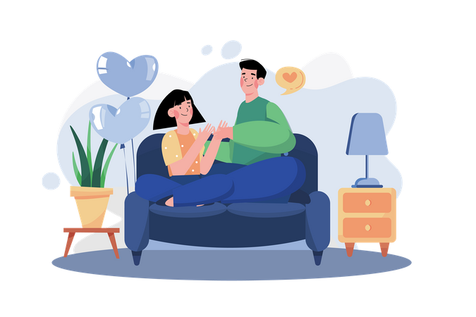 Couple assis sur un canapé  Illustration