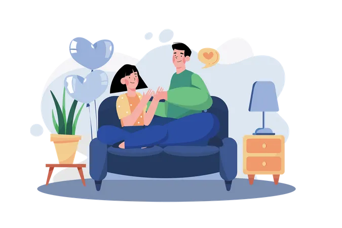 Couple assis sur un canapé  Illustration