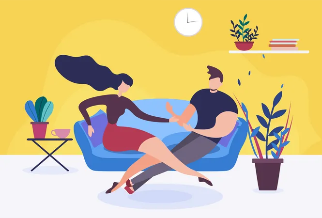 Couple assis sur un canapé en train de discuter  Illustration