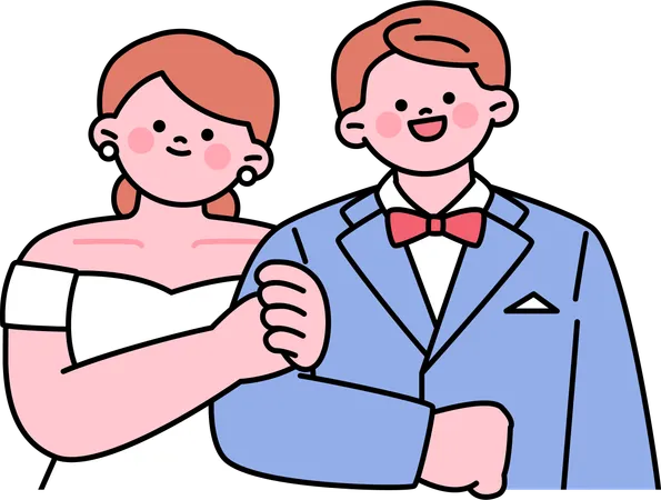 Un couple assiste à leur fête de mariage  Illustration