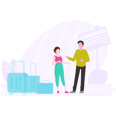 Couple at airport lounge Illustration