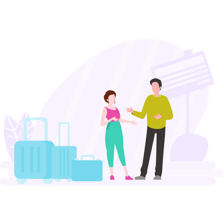 Couple at airport lounge  Illustration