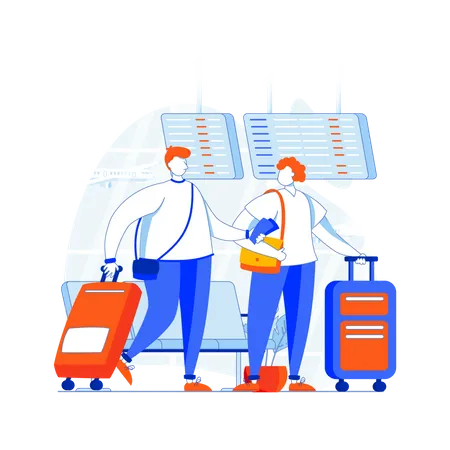 Couple at airport waiting for flight Illustration