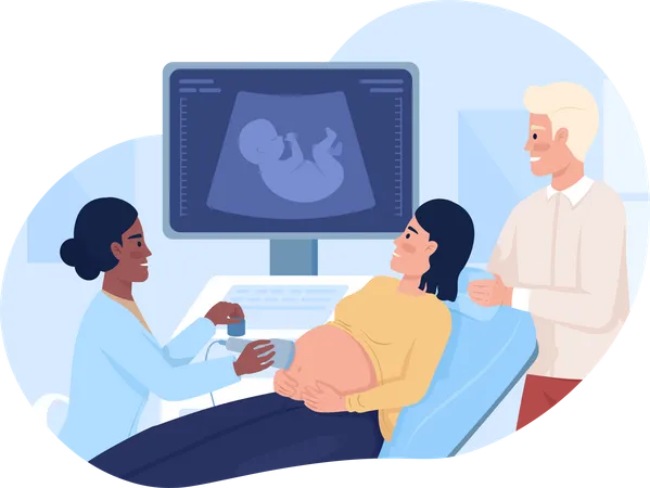 Couple at baby ultrasound scan  Illustration