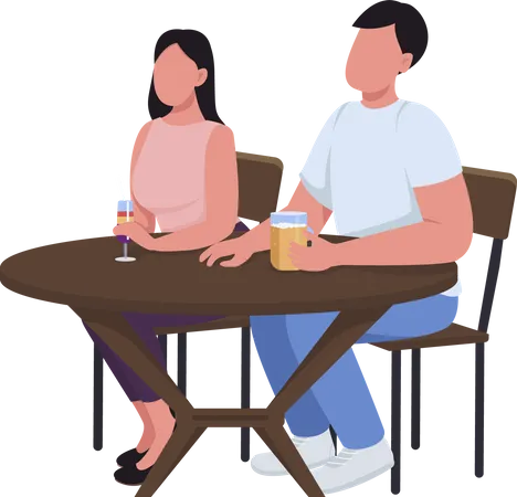 Couple At Bar Semi Flat Color Vector Characters Sitting Figures Full Body People On White Attending Cafe Isolated Modern Cartoon Style Illustration For Graphic Design And Animation Illustration