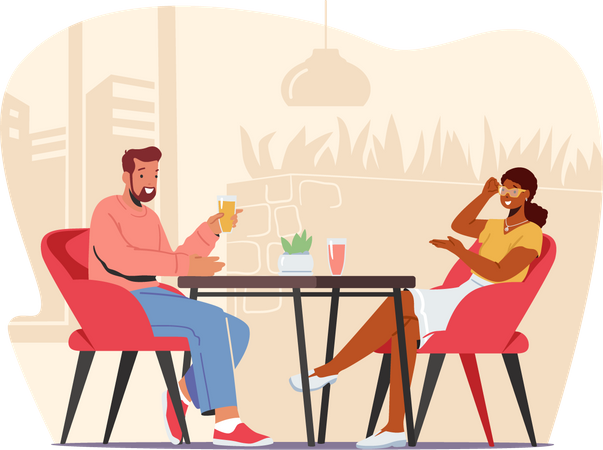 Couple at cafe having drinks Illustration