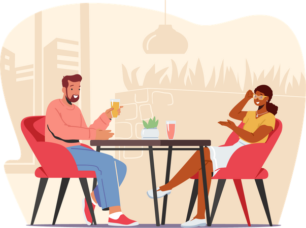 Couple at cafe having drinks  Illustration