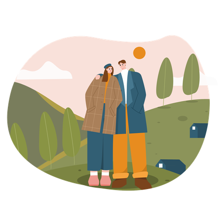 Couple at hills  Illustration