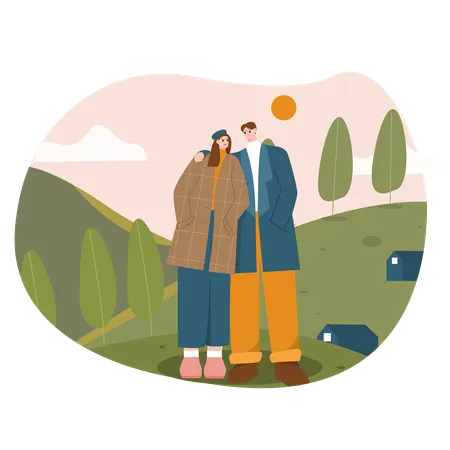 Couple at hills  Illustration