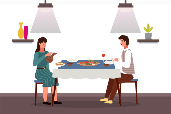 Couple at lunch in Georgian style  Illustration