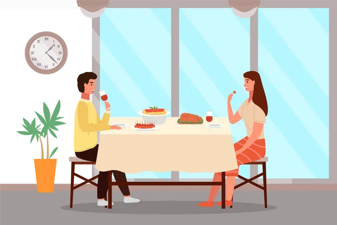 Couple at lunch in Italian style  Illustration