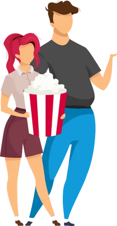 Couple At Movie Date Semi Flat Color Vector Characters Waiting Figures Full Body People On White Attending Cinema Isolated Modern Cartoon Style Illustration For Graphic Design And Animation イラスト
