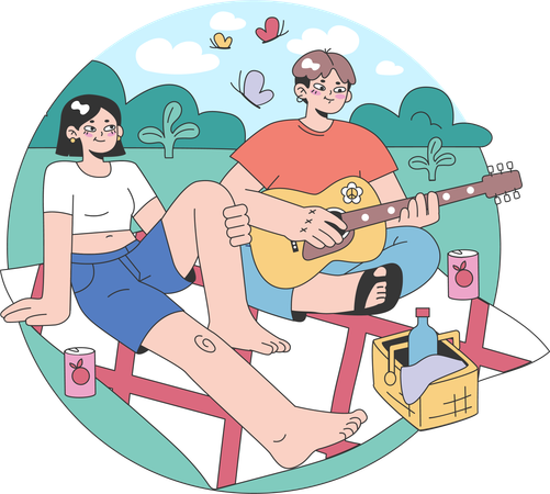Couple at picnic spot  Illustration