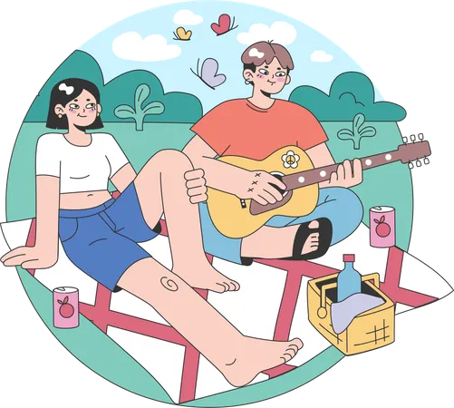 Couple at picnic spot  Illustration