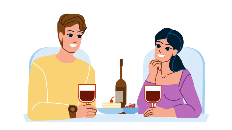 Couple Eating Restaurant Vector Young People Food Man Cafe Woman Drink Happy Meal Eating Beautiful Dating Couple Eating Restaurant Character Flat Cartoon Illustration Illustration