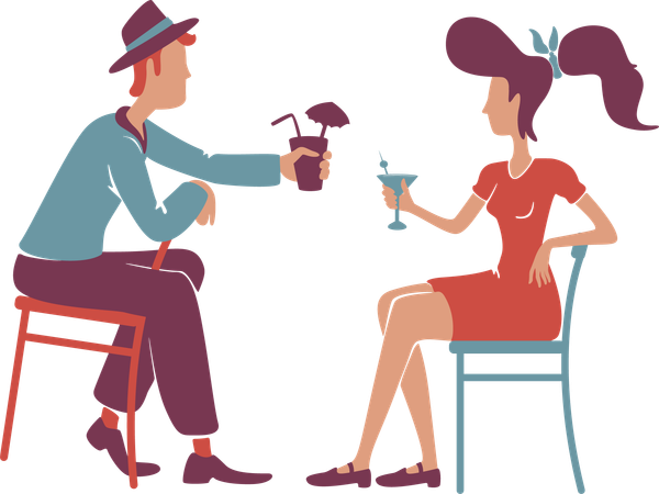 Couple at retro bar enjoying cocktails  Illustration