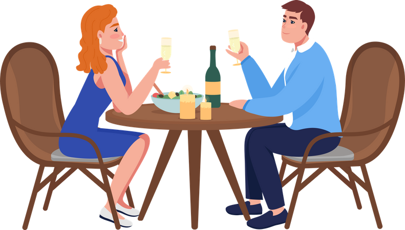 Couple at romantic dinner Illustration