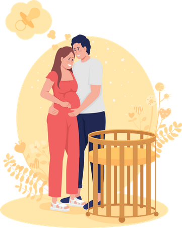 Couple attendant bébé  Illustration