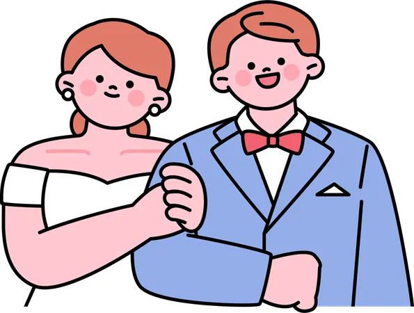 Couple attends their wedding party  Illustration