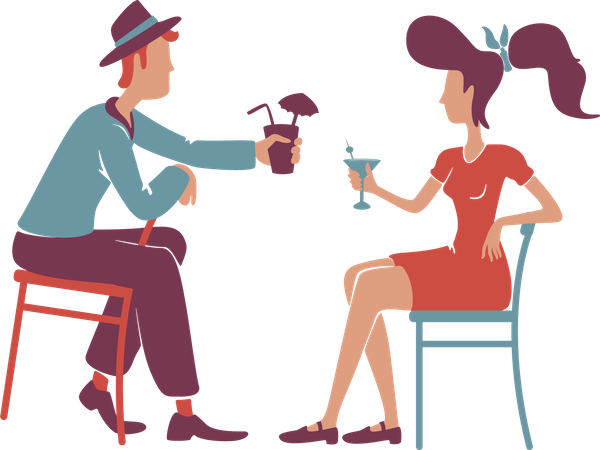 Couple au bar rétro, dégustant des cocktails  Illustration