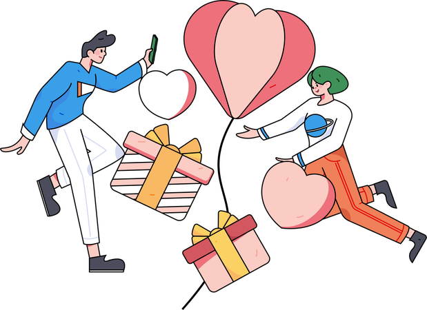 Couple avec des cadeaux de Saint Valentin  Illustration