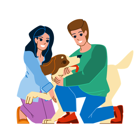 Couple avec chien  Illustration