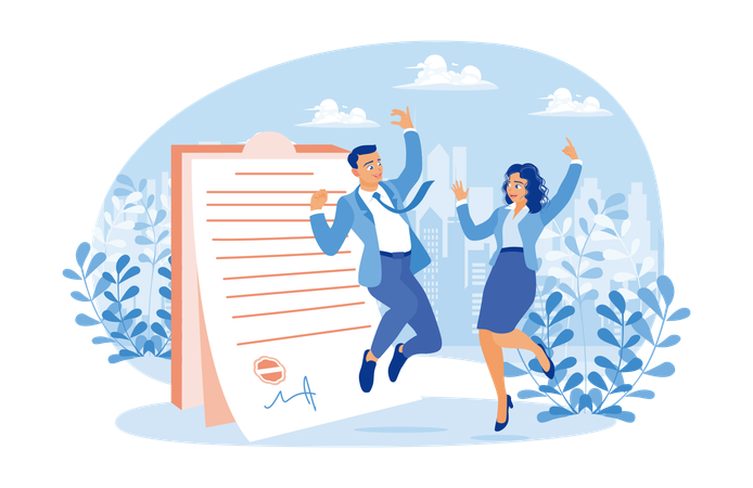 Couple avec document d'approbation de prêt  Illustration