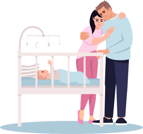 Couple avec enfant nouveau-né  Illustration